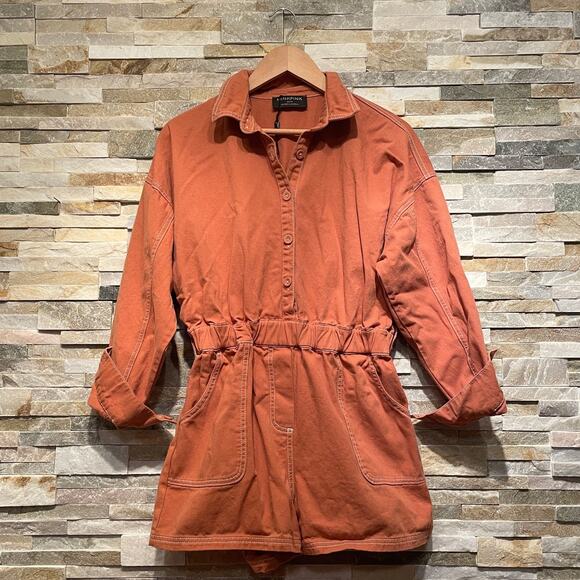 MINKPINK M Romper Jumpsuit | Burnt Orange Rust Fall Utility One Piece, Pockets - Picture 1 of 6